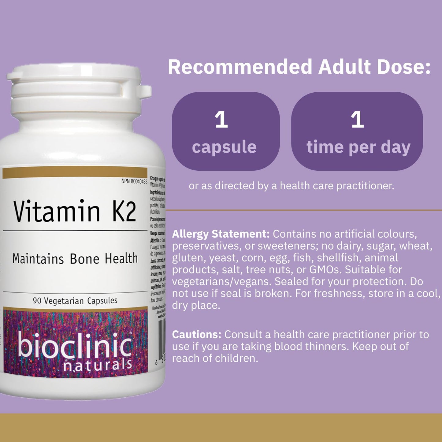 Bioclinic Naturals Vitamin K2 100 mcg Capsules, 90 Count