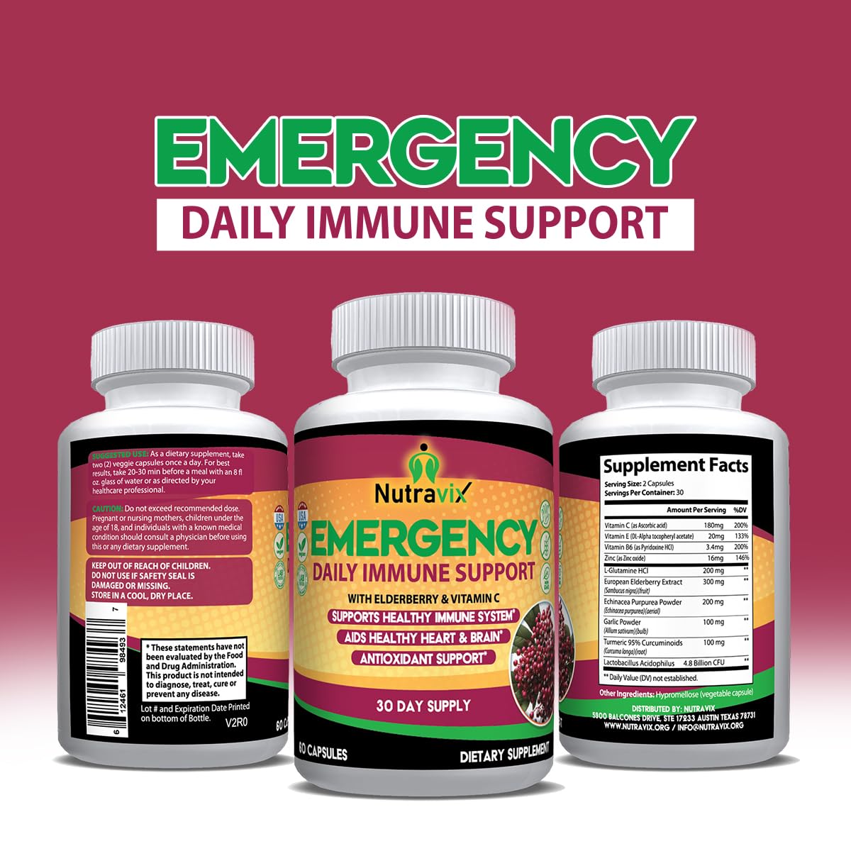 NutraviX Elderberry Immune Support 300mg Sambucus Nigra with Vitamin C, Zinc, Echinacea, Turmeric & Garlic – Antioxidant Immune Support Supplement – 60 Capsules