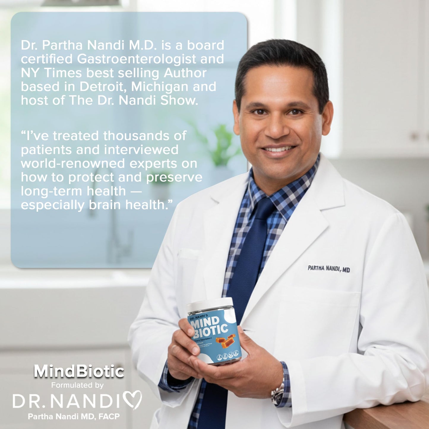 Partha Nandi, MD MindBiotic Ashwagandha KSM-66 300mg Brain & Gut Chewable 60
