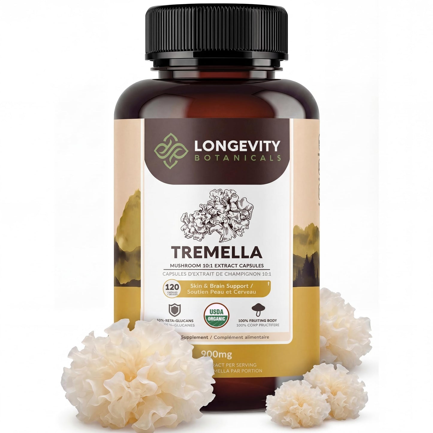 Longevity Botanicals Organic Tremella Mushroom Capsules 120 Count