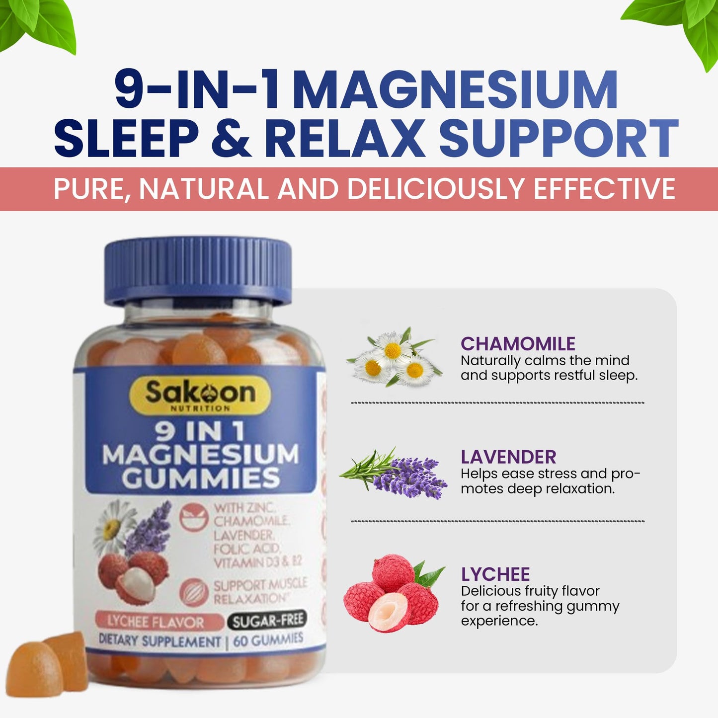 Sakoon Nutrition 9-in-1 Magnesium Gummies, 60 Count