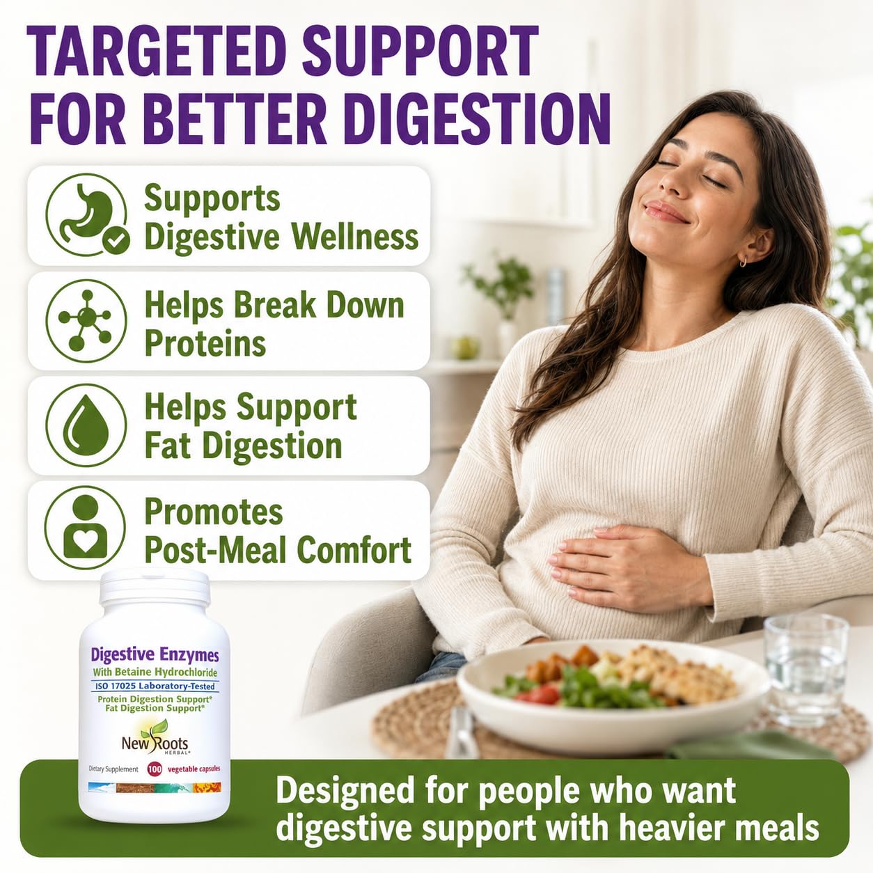 NEW ROOTS HERBAL Digestive Enzymes with Ox Bile and Betaine HCl Capsule, 100 Count