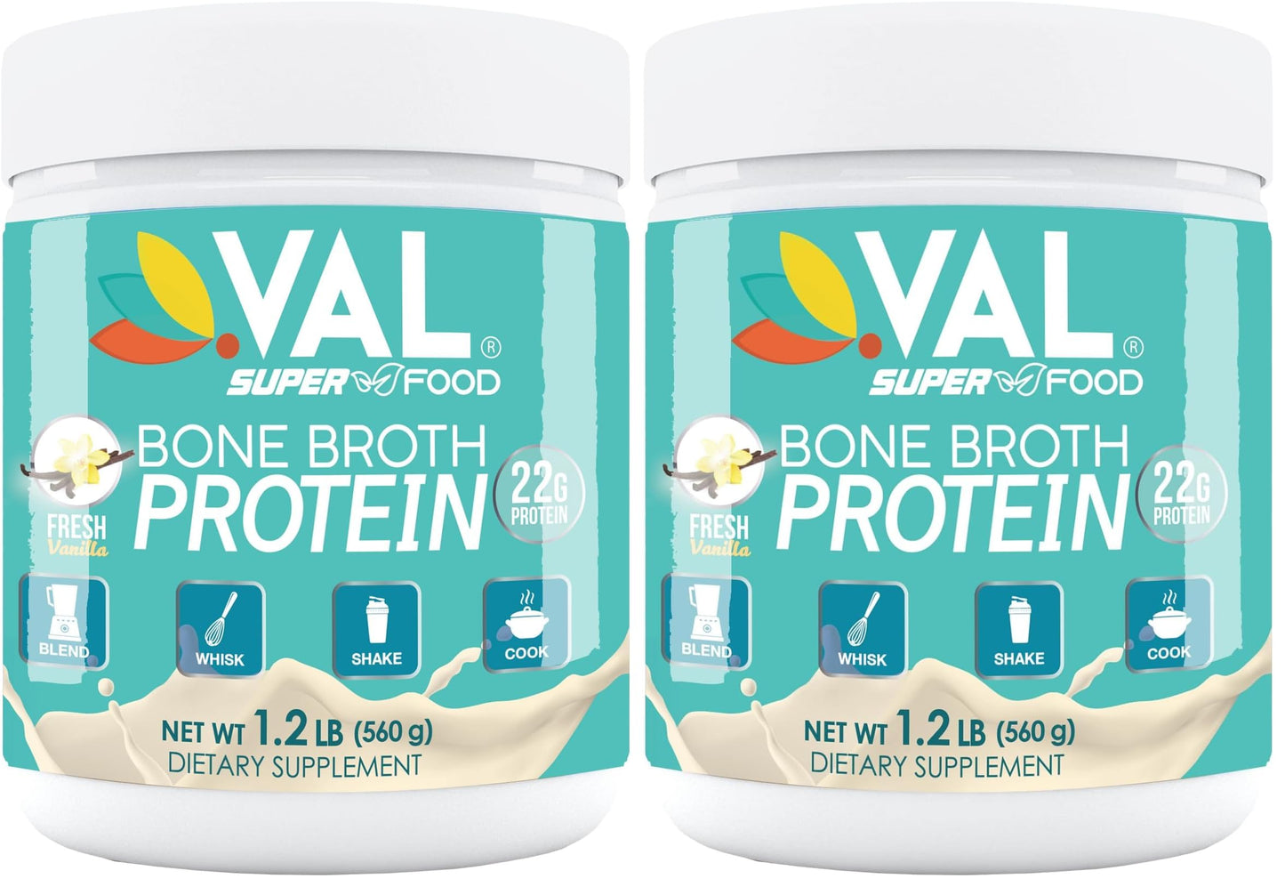 VAL Bone Broth Protein Powder 16 Servings (Pack of 2)