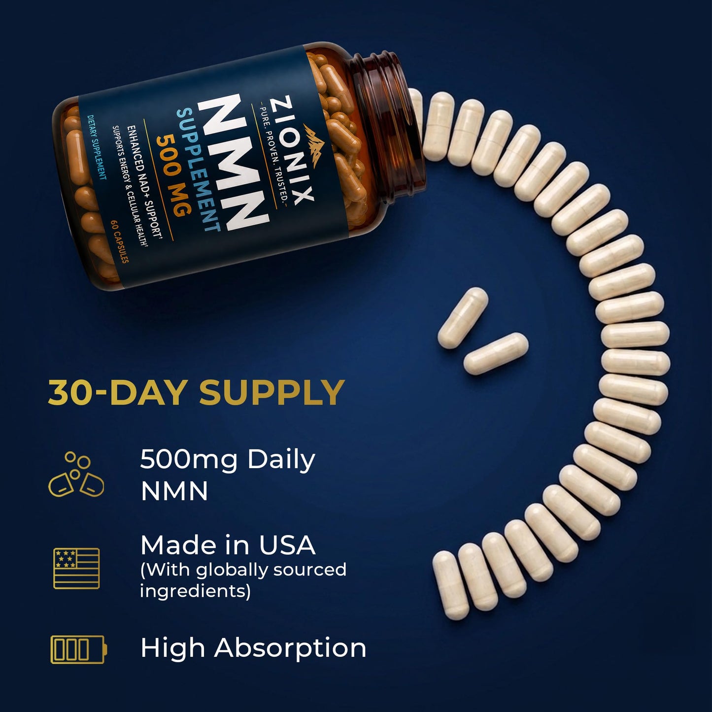 Zionix NMN Supplement 500mg Capsule, 1 Count