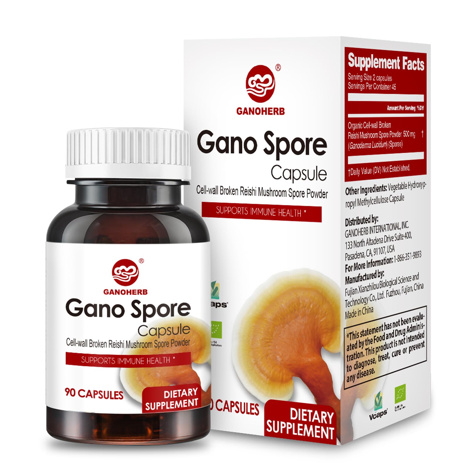 GANOHERB Organic Reishi Mushroom Capsules 60 Capsules