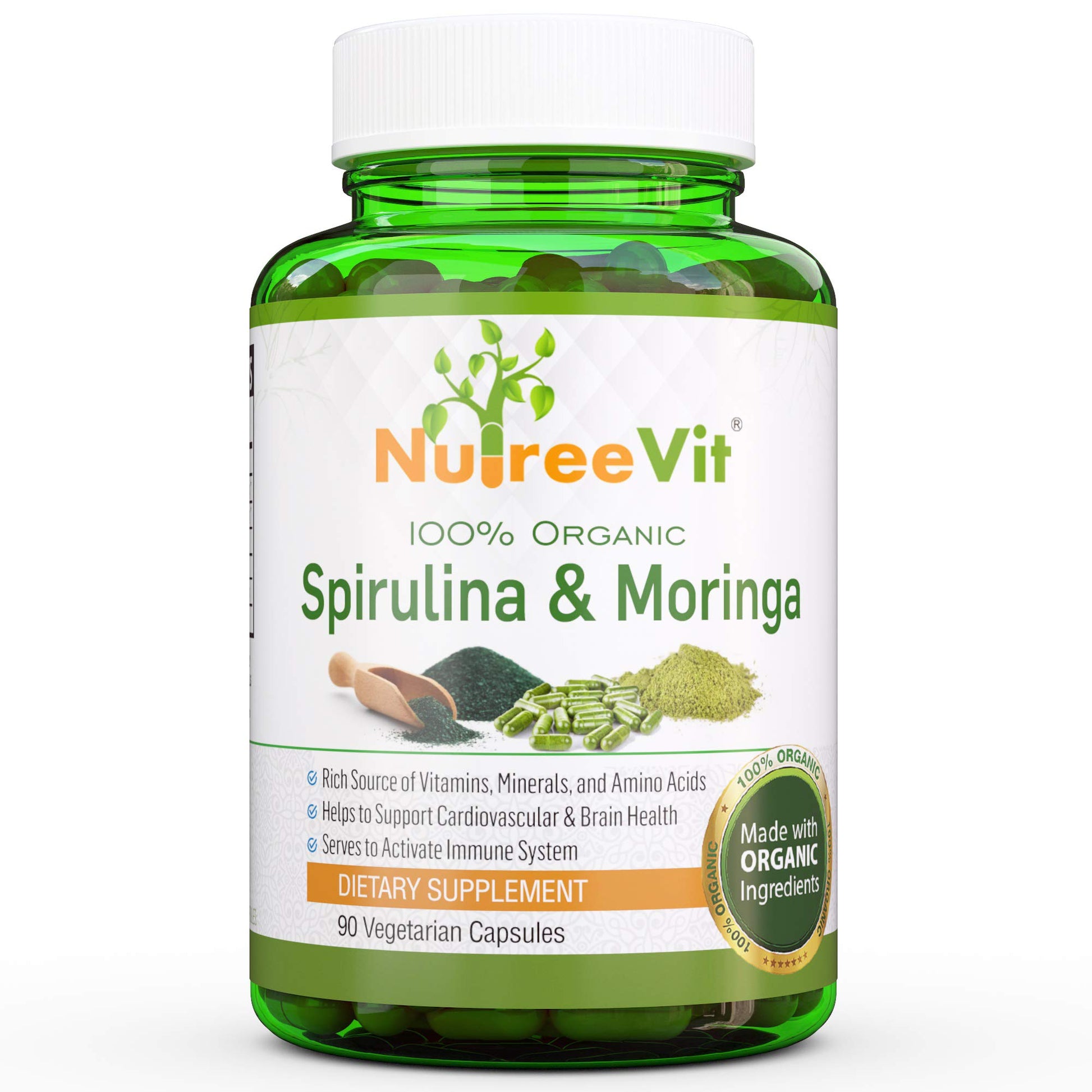 NutreeVit Spirulina & Moringa Veggie Capsules, 1 Count