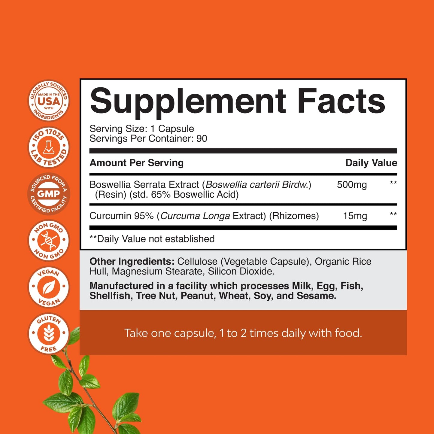 Natures Craft Boswellia Extract Capsules with Turmeric 90 Count