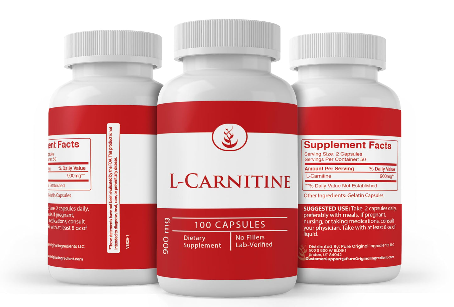 PURE ORIGINAL INGREDIENTS L-Carnitine Capsule, 100 Capsules