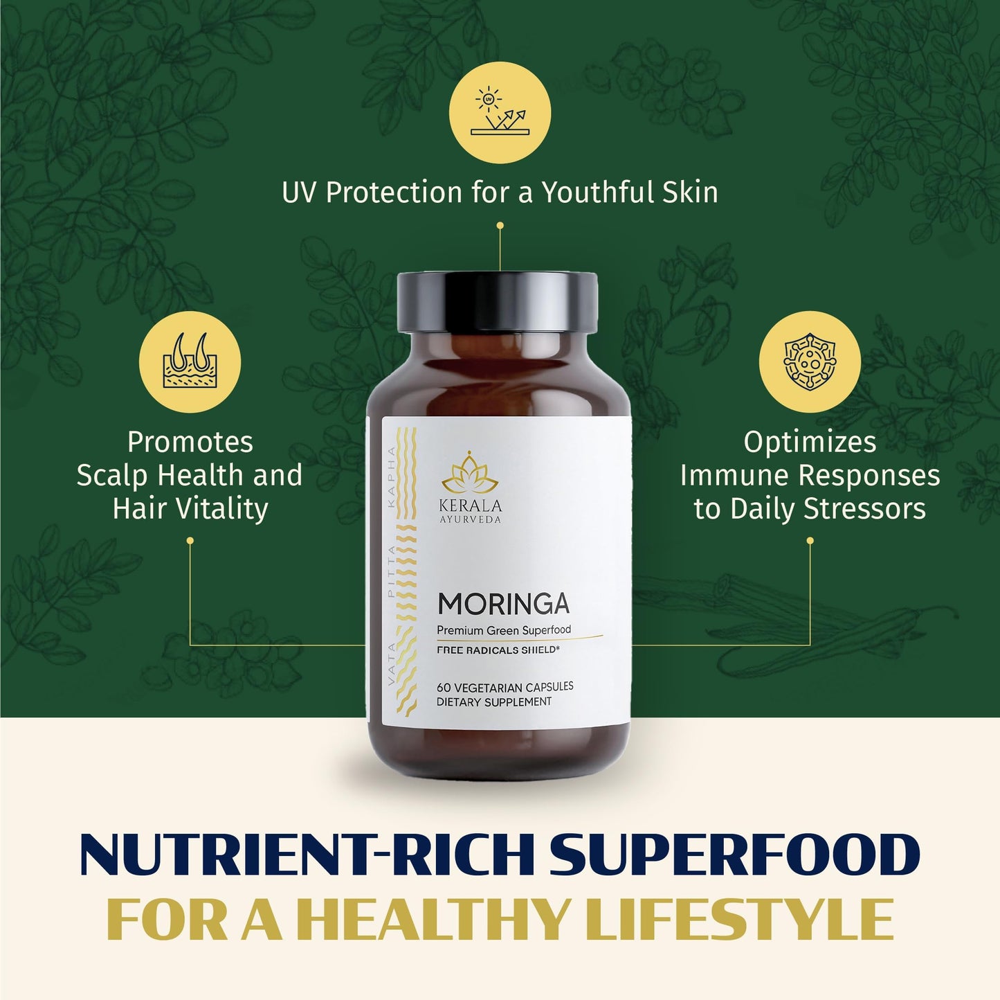 Kerala Ayurveda Moringa 450 mg Leaf Extract, 60 Veg Capsules