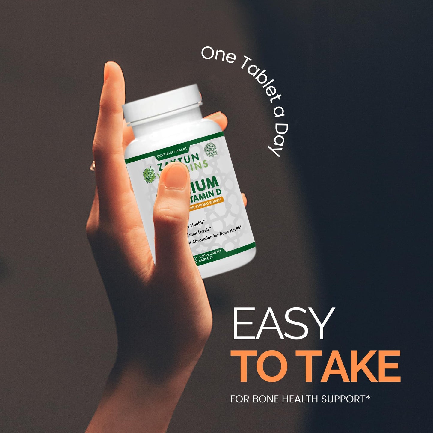 Zaytun Vitamins Calcium + Vitamin D3 for Bone Health Tablets, 120 Count