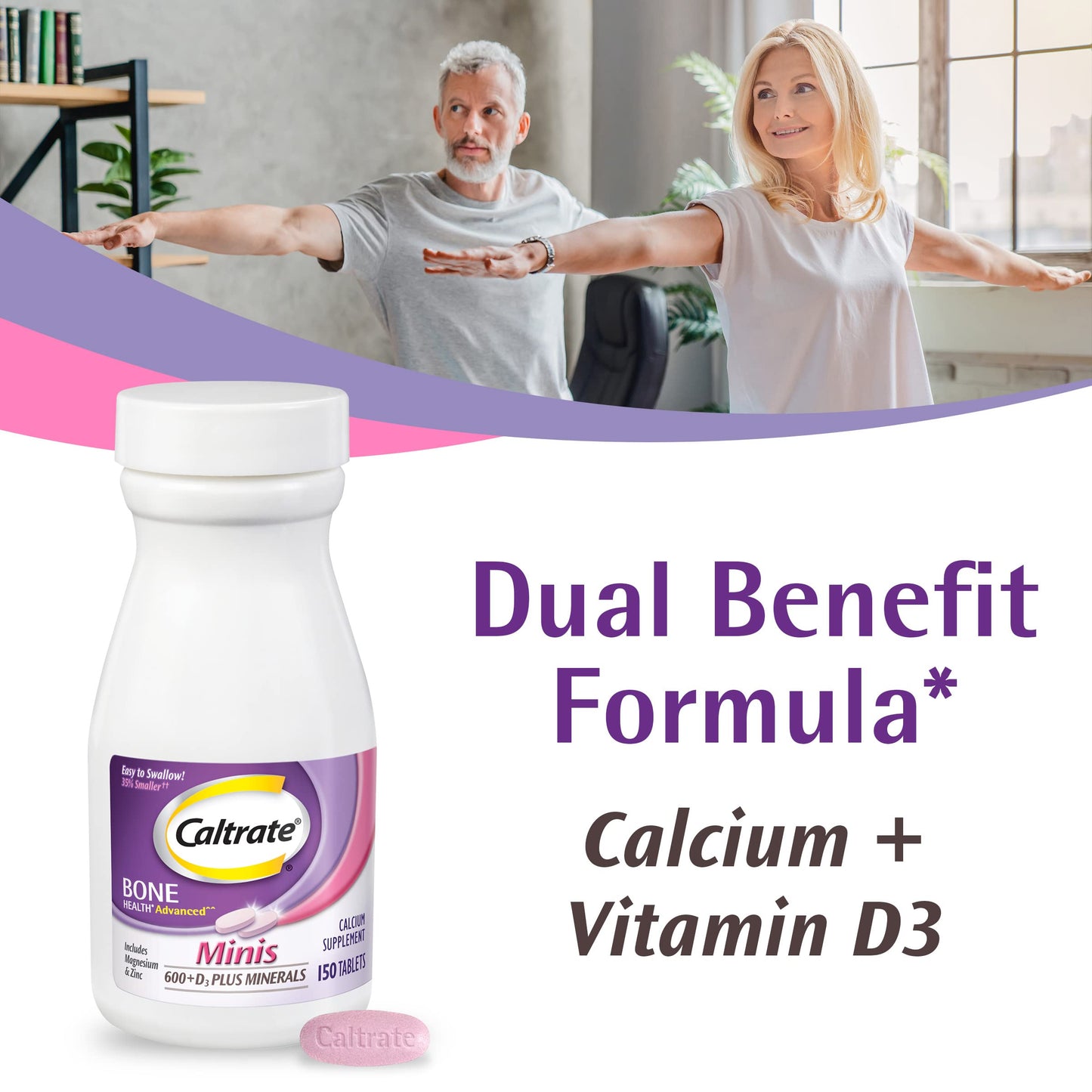 Caltrate Minis 600 Plus D3 Vitamin D and Calcium Supplement Tablets, 150 Count
