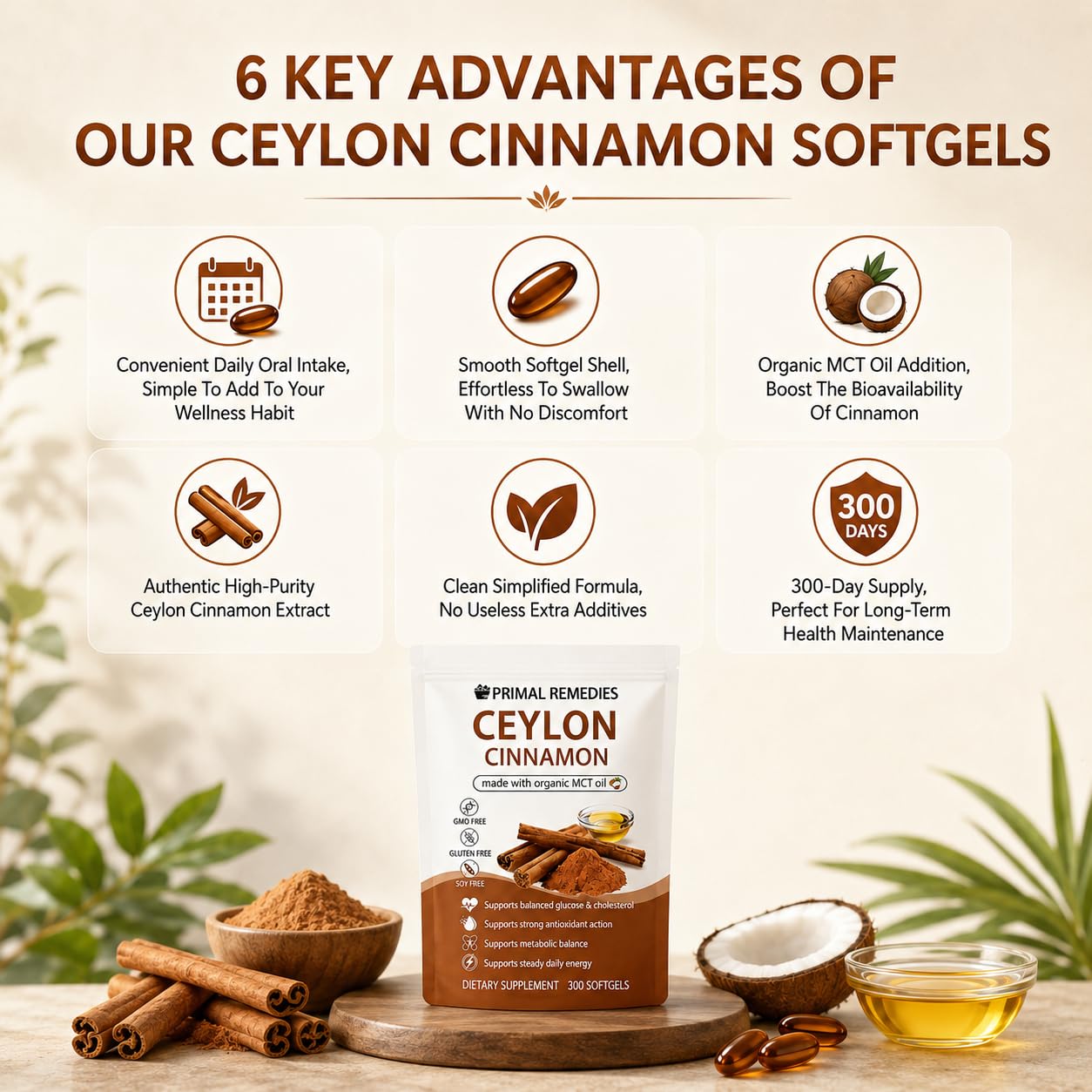 Belano Primal Remedies Ceylon Cinnamon Made with MCT Oil Softgels 300