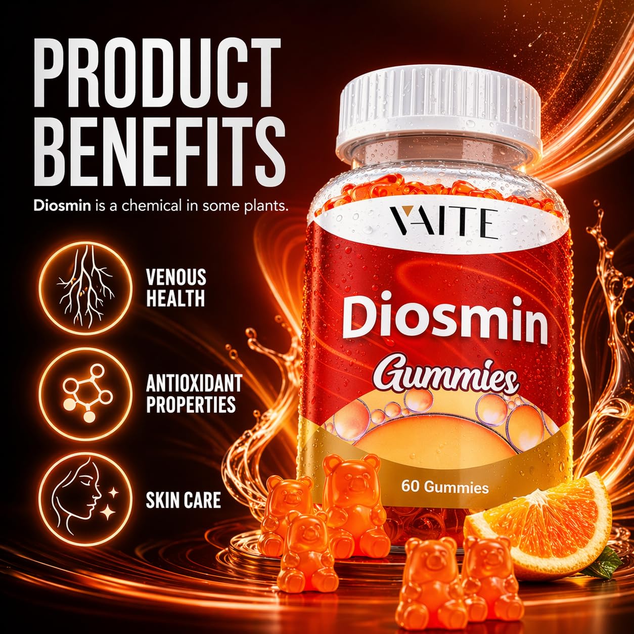 VAITE Diosmin 1000mg Vein Support Gummies, 60-Count
