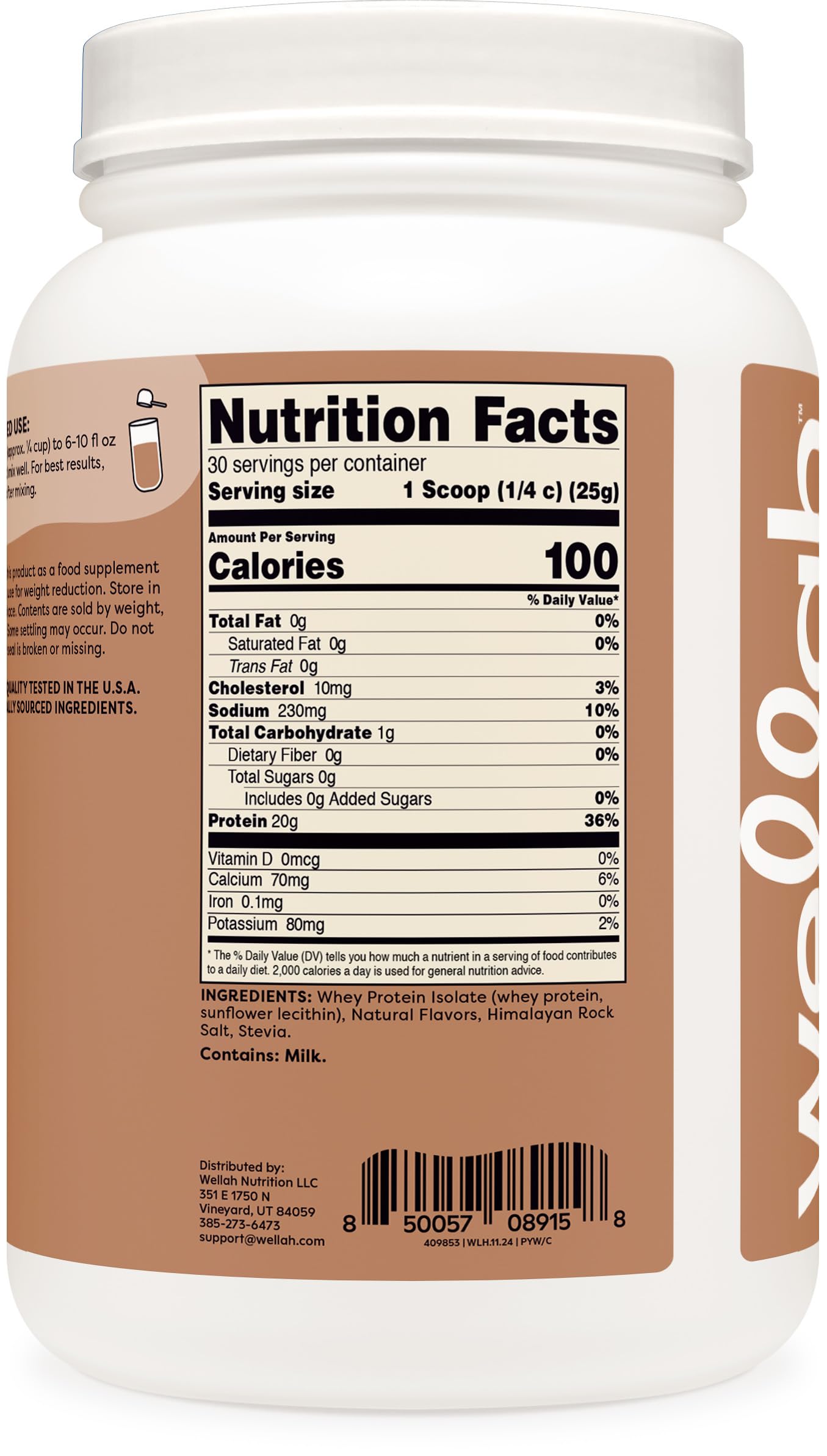 Wellah Protein Your Whey Protein Isolate Powder, 1.54 lb