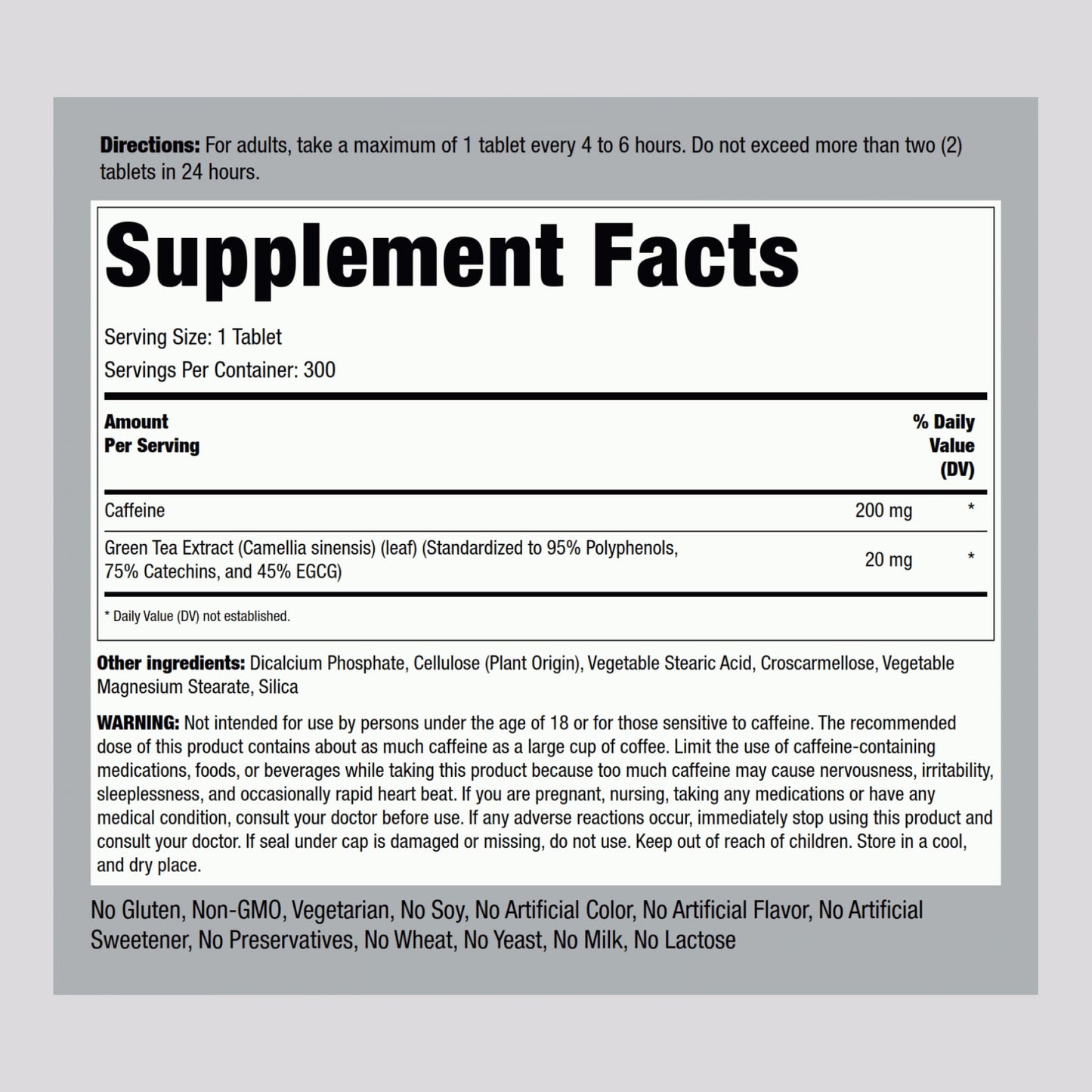 Piping Rock Caffeine Pills 220mg Tablet, 300 Tablets