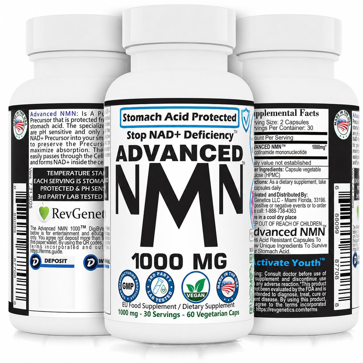 REVGENETICS NMN 1000mg Nicotinamide Mononucleotide Supplement Capsule 60 Count