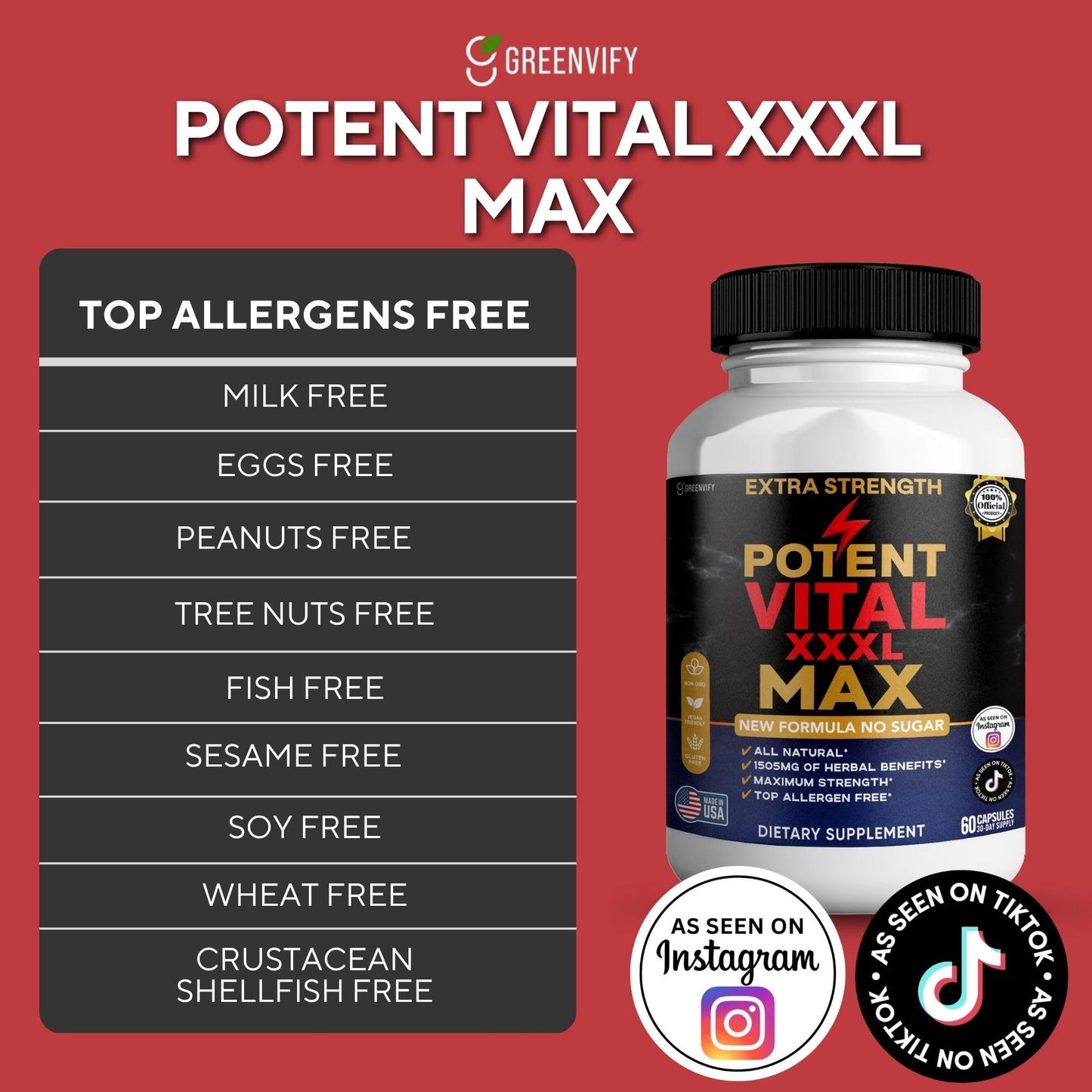 GREENVIFY Potent Vital XXXL Max Dietary Supplement Organic Maca Root Capsule 60