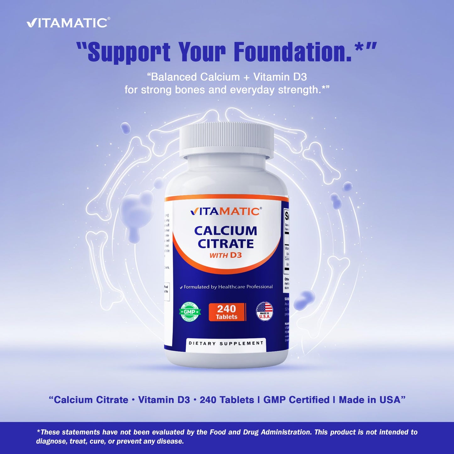 Vitamatic Calcium Citrate with Vitamin D3 Tablets, 240 Tablets