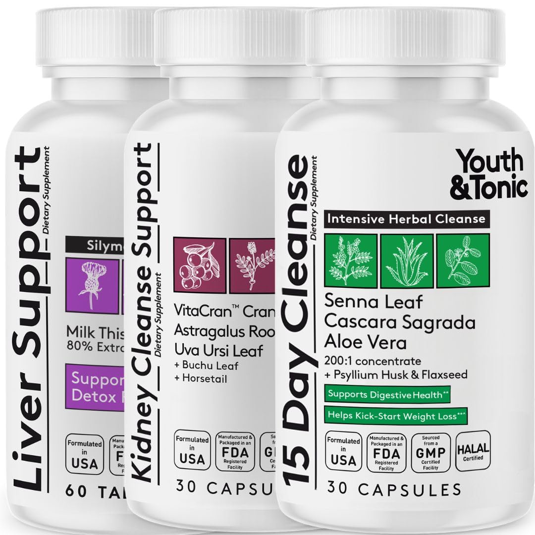 Youth & Tonic Full Body Detox Cleanse Capsules, 30 Count (Pack of 3)
