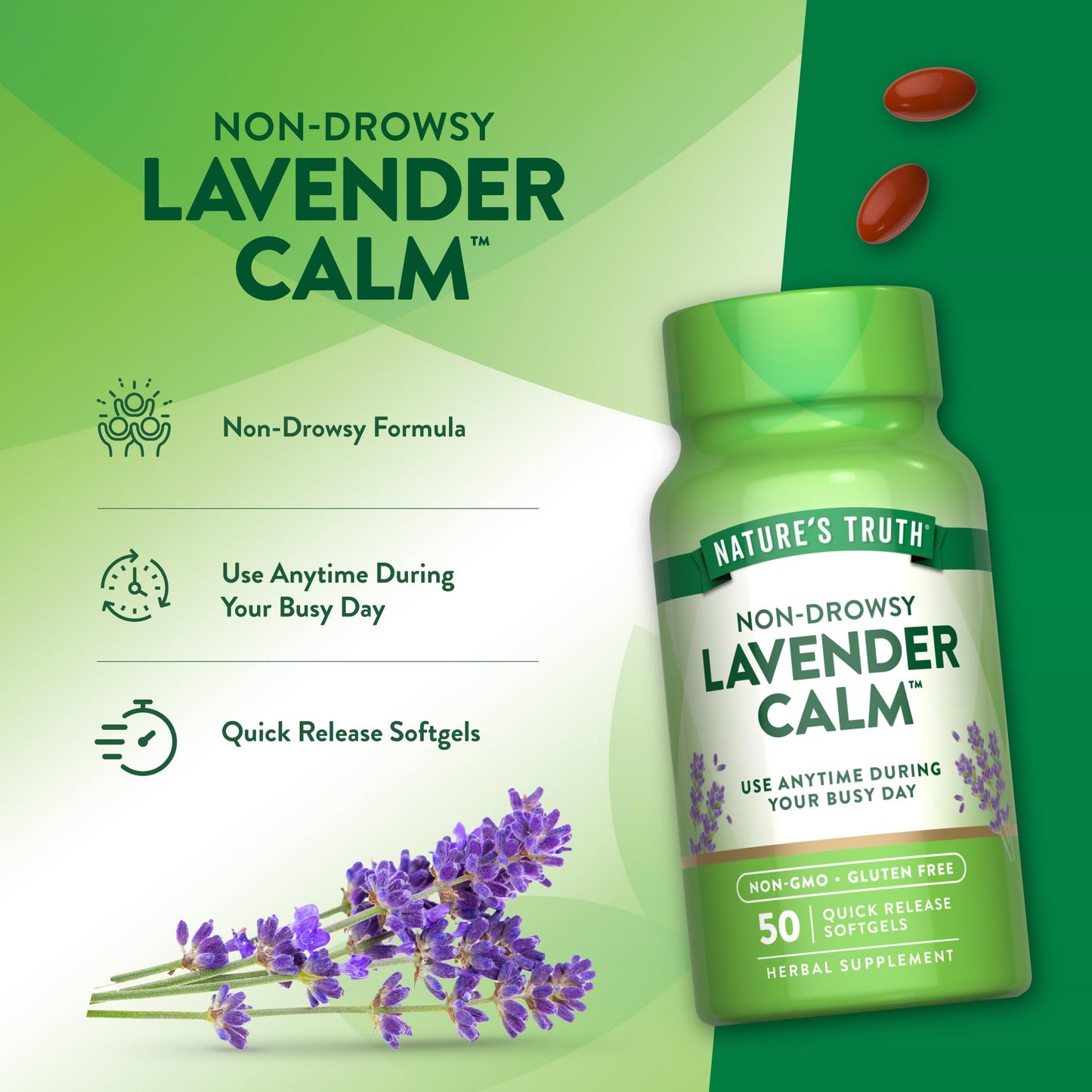 Nature's Truth Lavender Calm Softgels Oral Supplement 50 Count