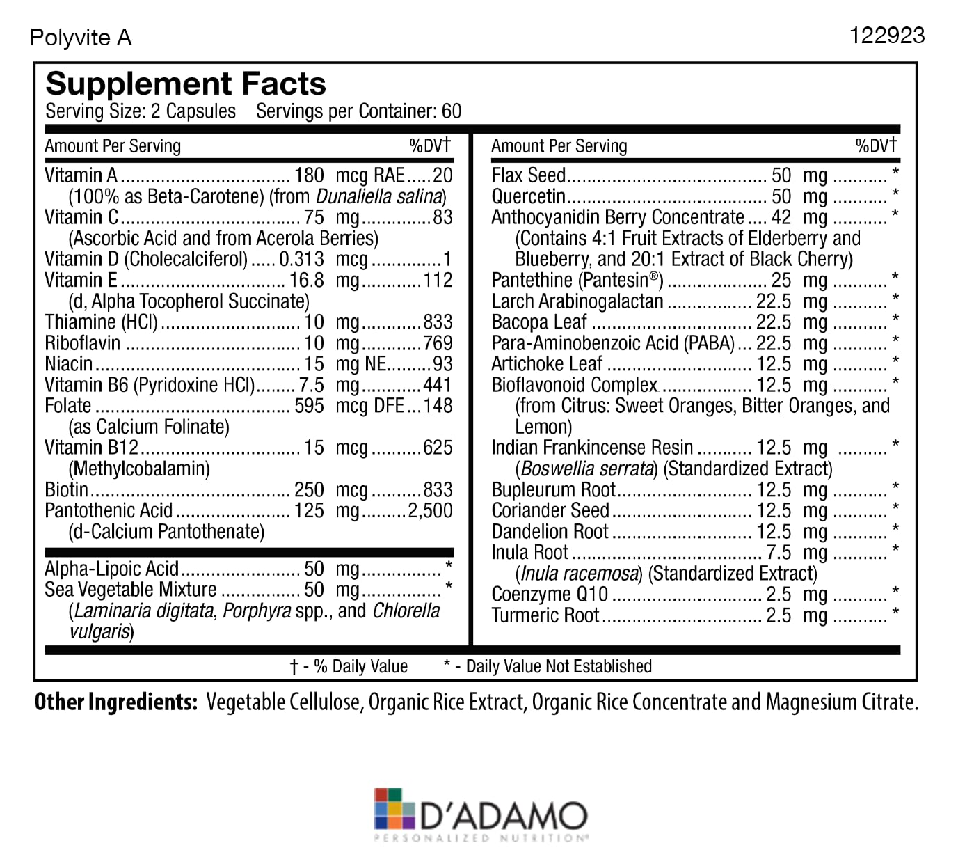 D'Adamo Personalized Nutrition Optimal Health Stack (Blood Type A) 120 Capsules
