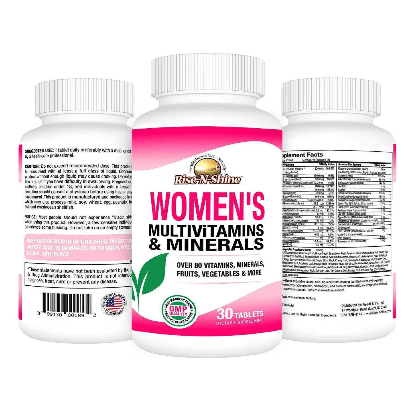 Rise-N-Shine Women's Multivitamin and Minerals with Zinc, Selenium, Calcium, Magnesium & More for Immune System Support - Energy, Skin Vitamins, 30 Tablets
