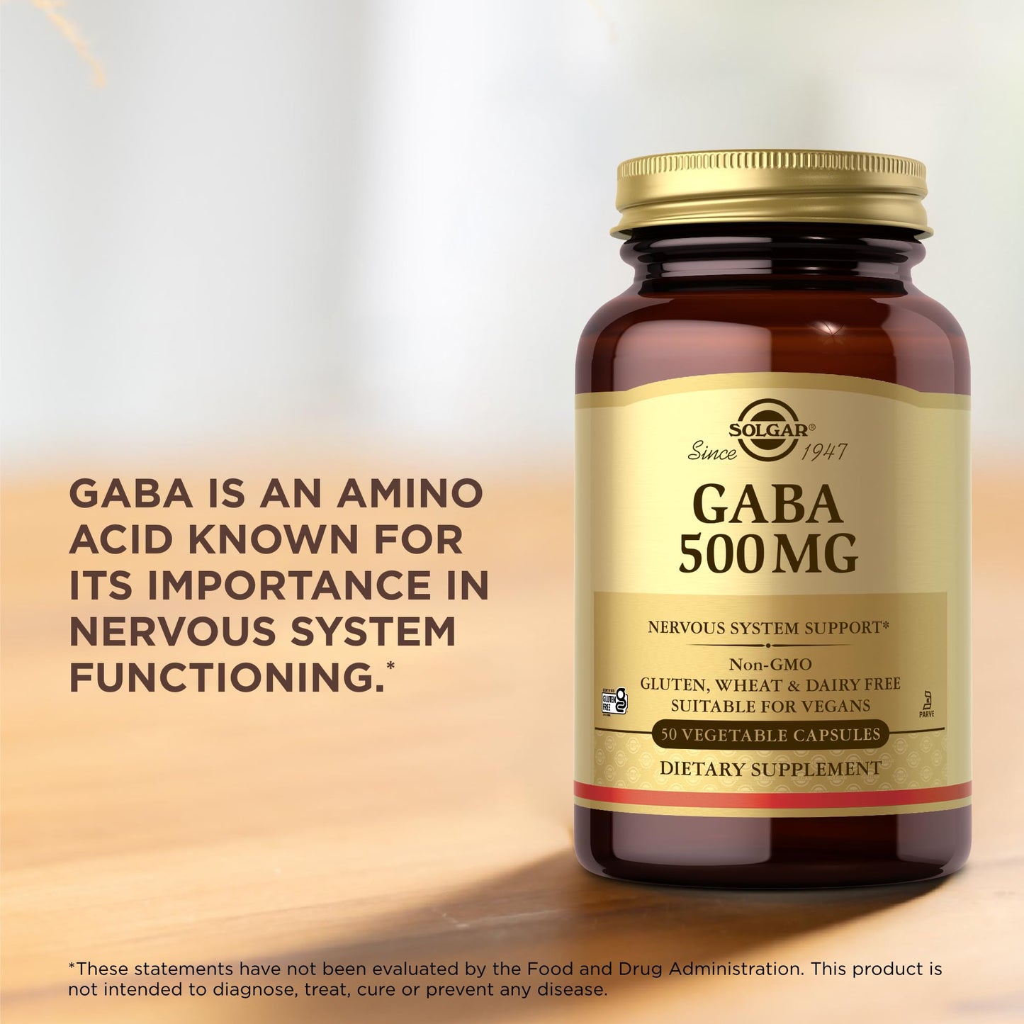 Solgar GABA 500 mg Vegetable Capsules, 50 Count