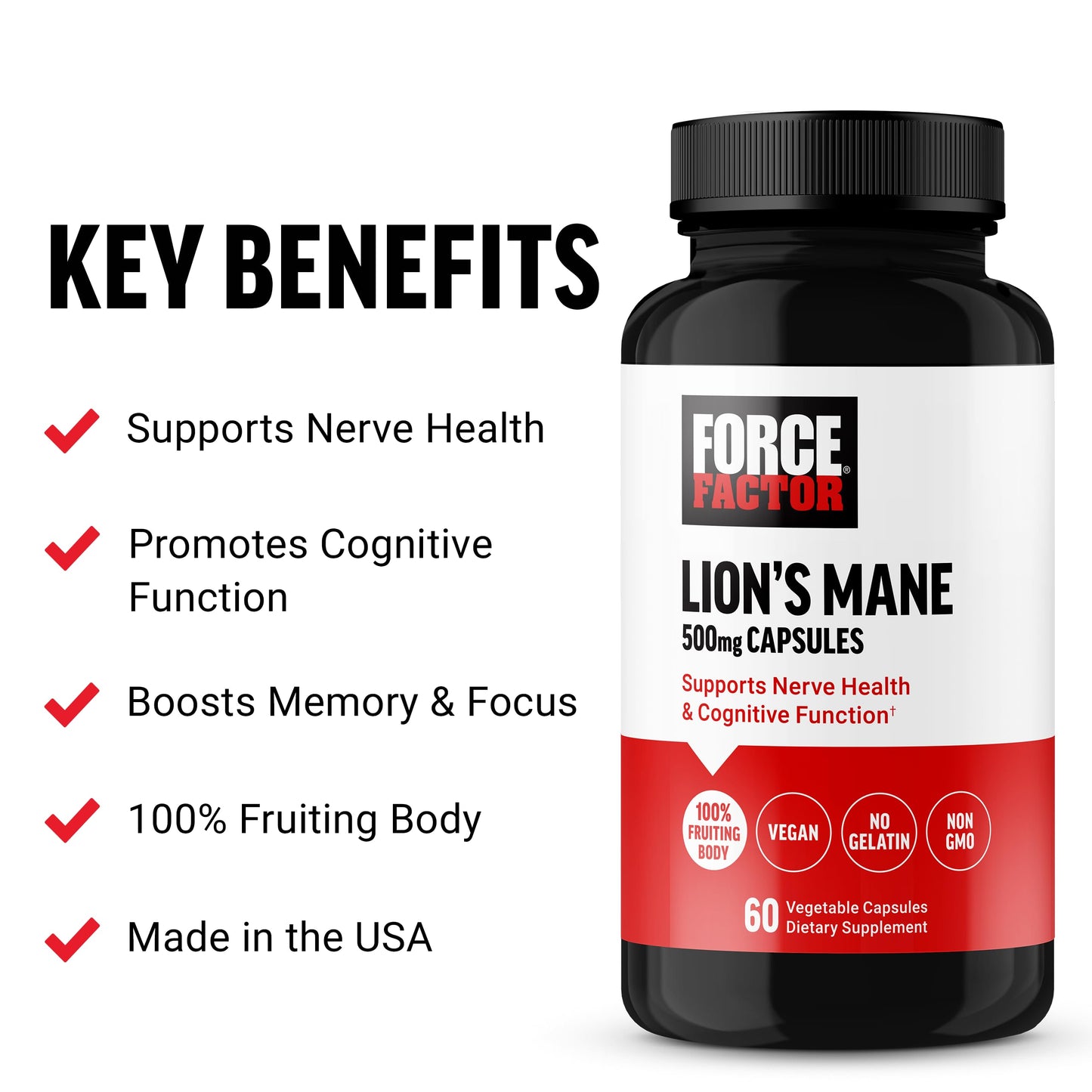 Force Factor Lion's Mane Supplement Capsules, 60 Count