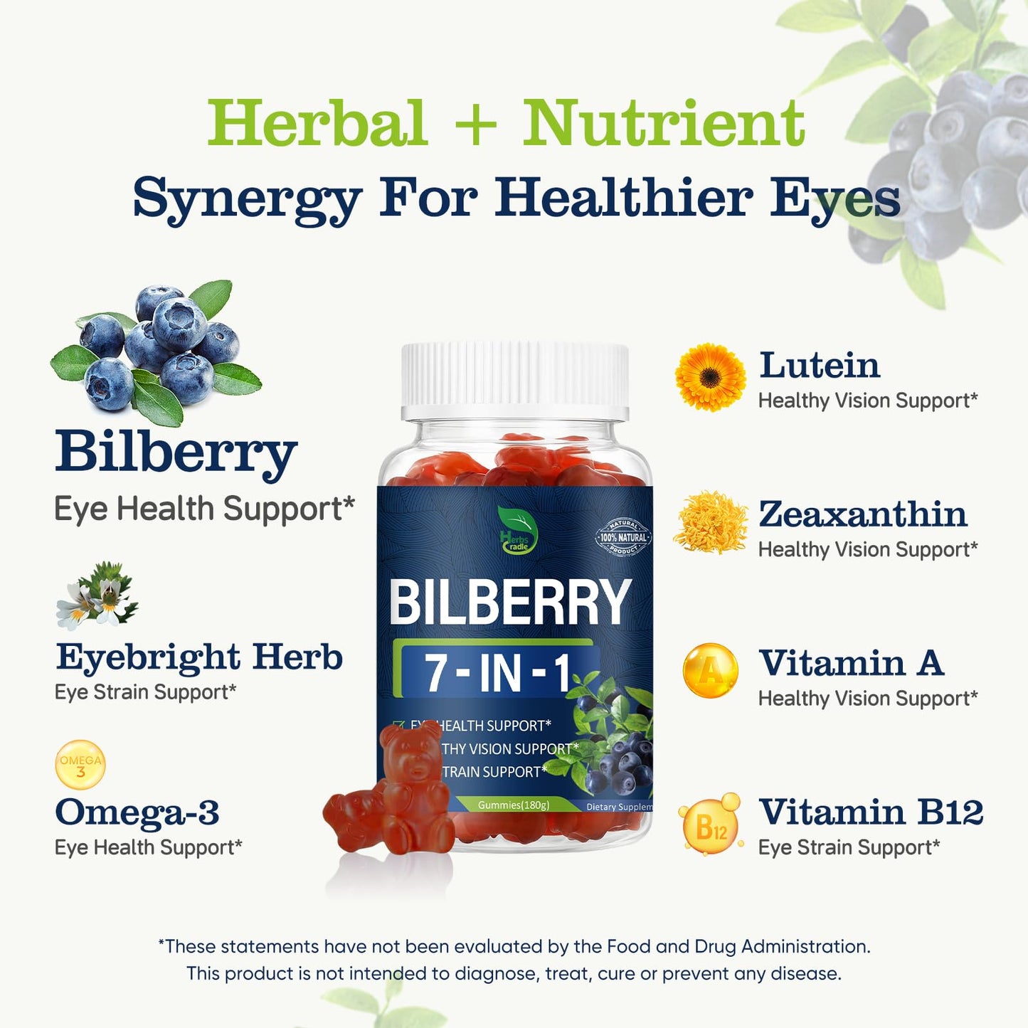 Herbscradle Bilberry Extract Gummies for Eye Health Support Gummy 60 Count