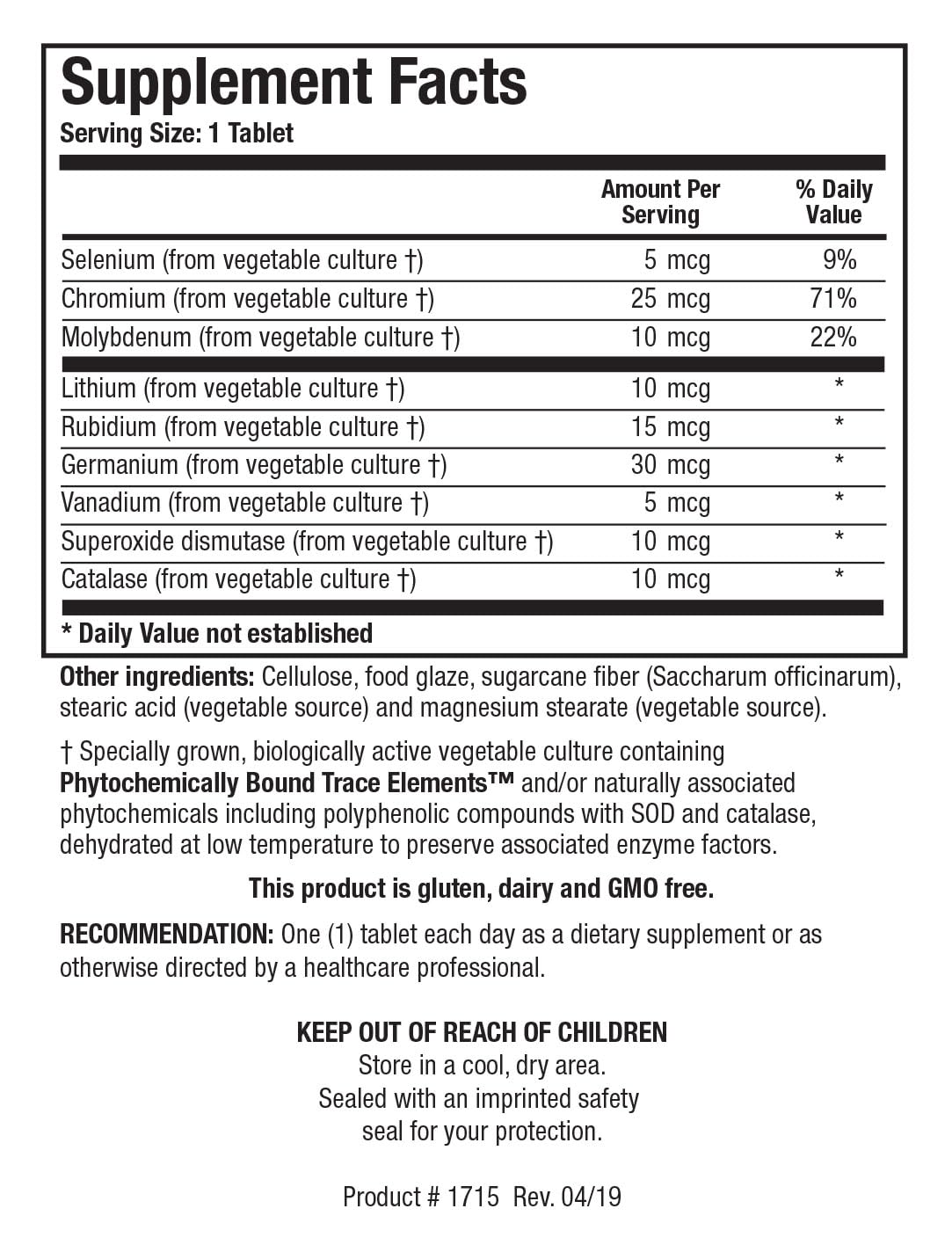 Biotics Research Basic Nine Whole Food Sourced Rare Trace Minerals, Phytochemically Bound, Includes Antioxidants SOD and Catalase, 100 Tablets