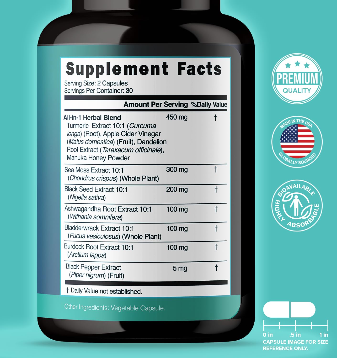 NUTRALAVA Sea Moss Capsules with Irish Sea Moss, Black Seed Oil & Ashwagandha - Immune Thyroid Joint & Gut Support, Gluten-Free Non-GMO GMP, 60 Count