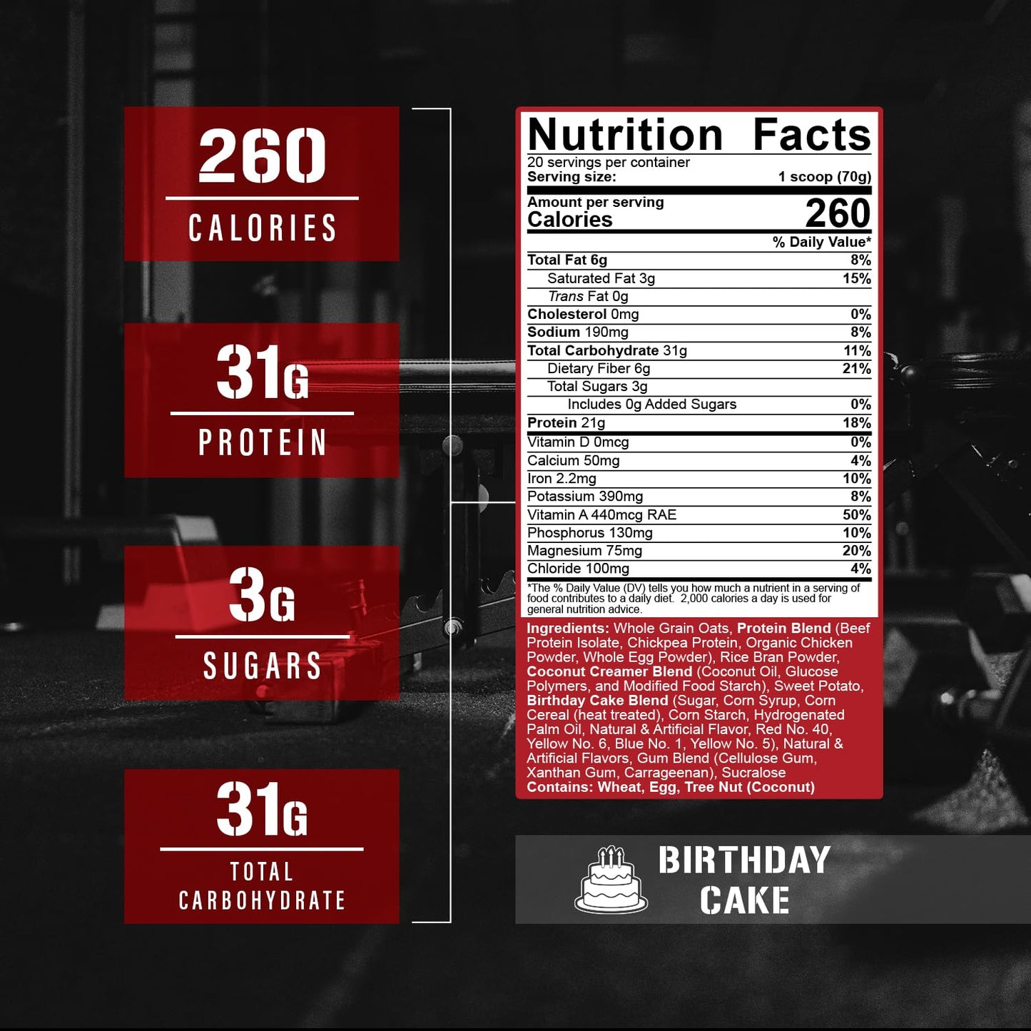 5% Nutrition Rich Piana Real Carbs + Protein Clean Mass Gainer Meal Replacement Protein Powder, Birthday Cake, 3 lb