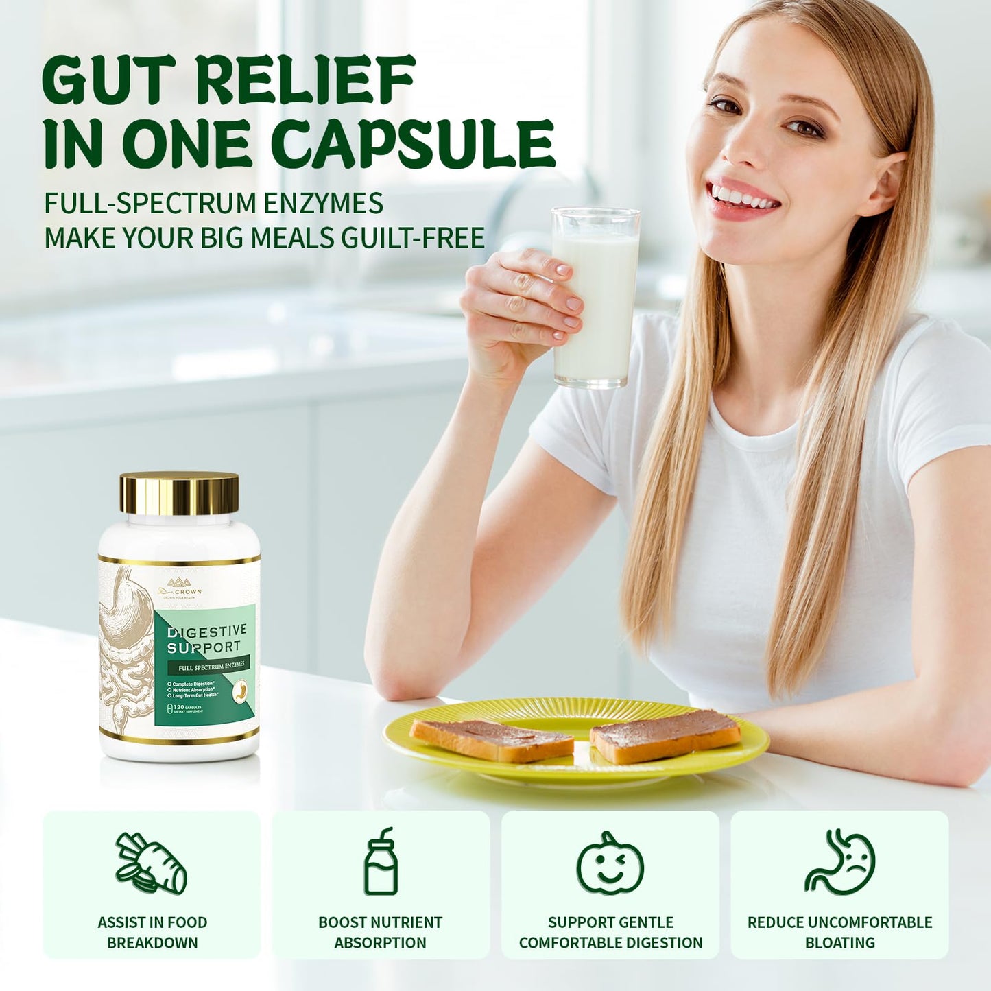 DR. CROWN Digestive Enzymes Supplement 120 Capsules