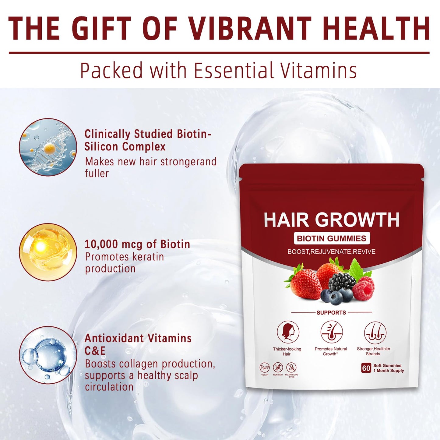 YYLLYY Hair Growth Vitamins Gummies, 60 Count