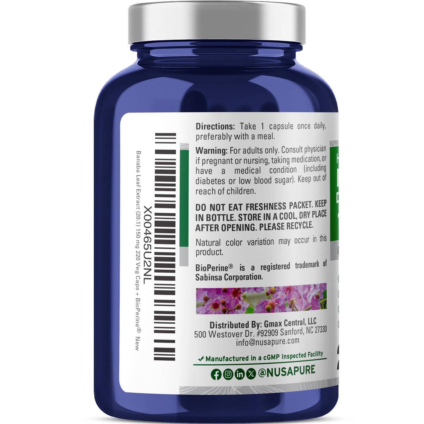 NusaPure Banaba Leaf 150 mg Capsules, 220 Count