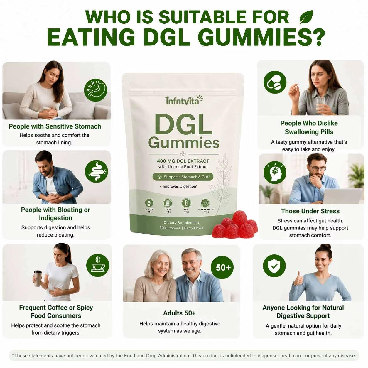 INFNTVITA DGL Licorice Root Gummies 400mg – Deglycyrrhizinated Licorice Extract for Stomach & Gut Support – Vegan, Gluten Free, Berry Flavor – 60 Gummies