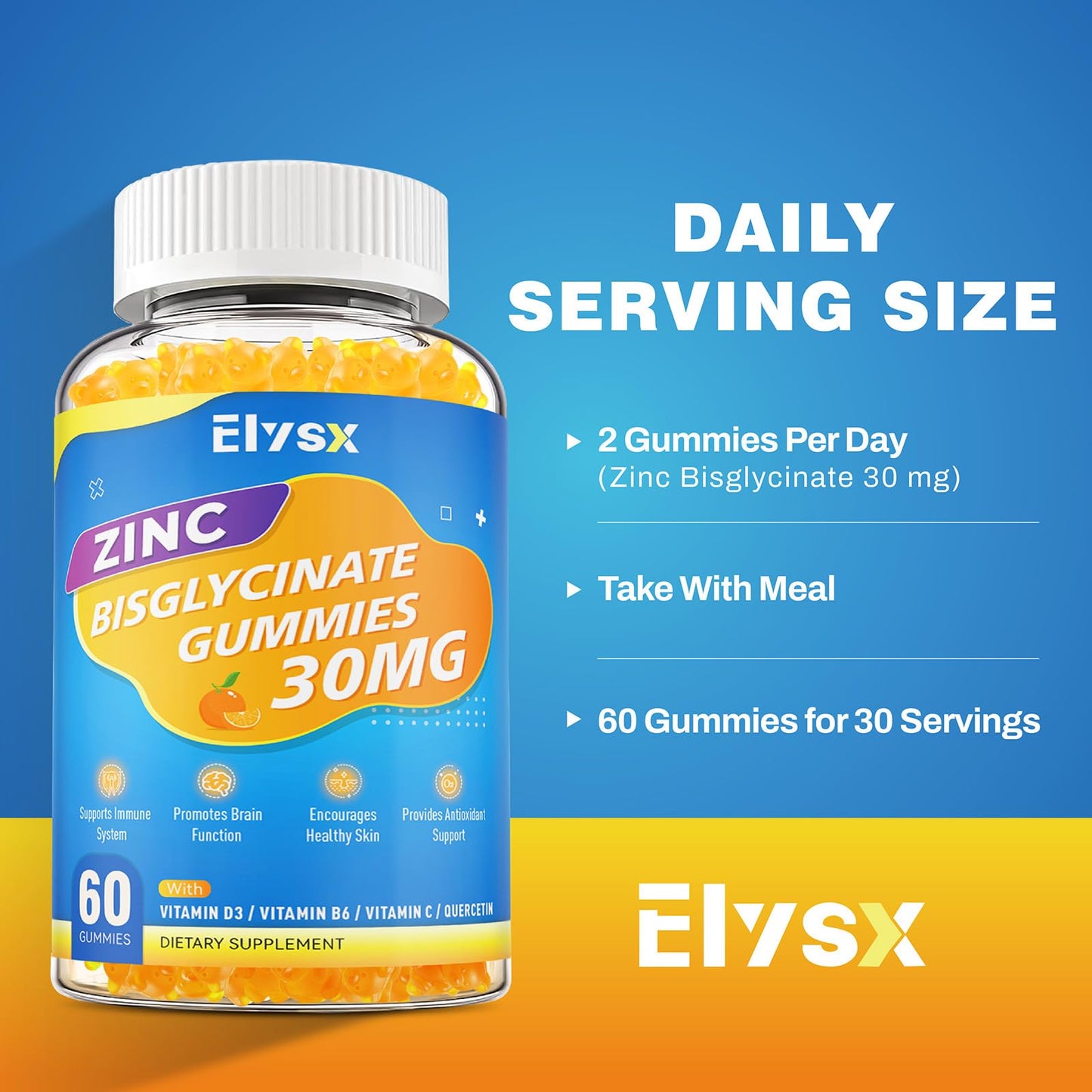 Elysx Zinc Glycinate 30 mg Gummies, 60 Count