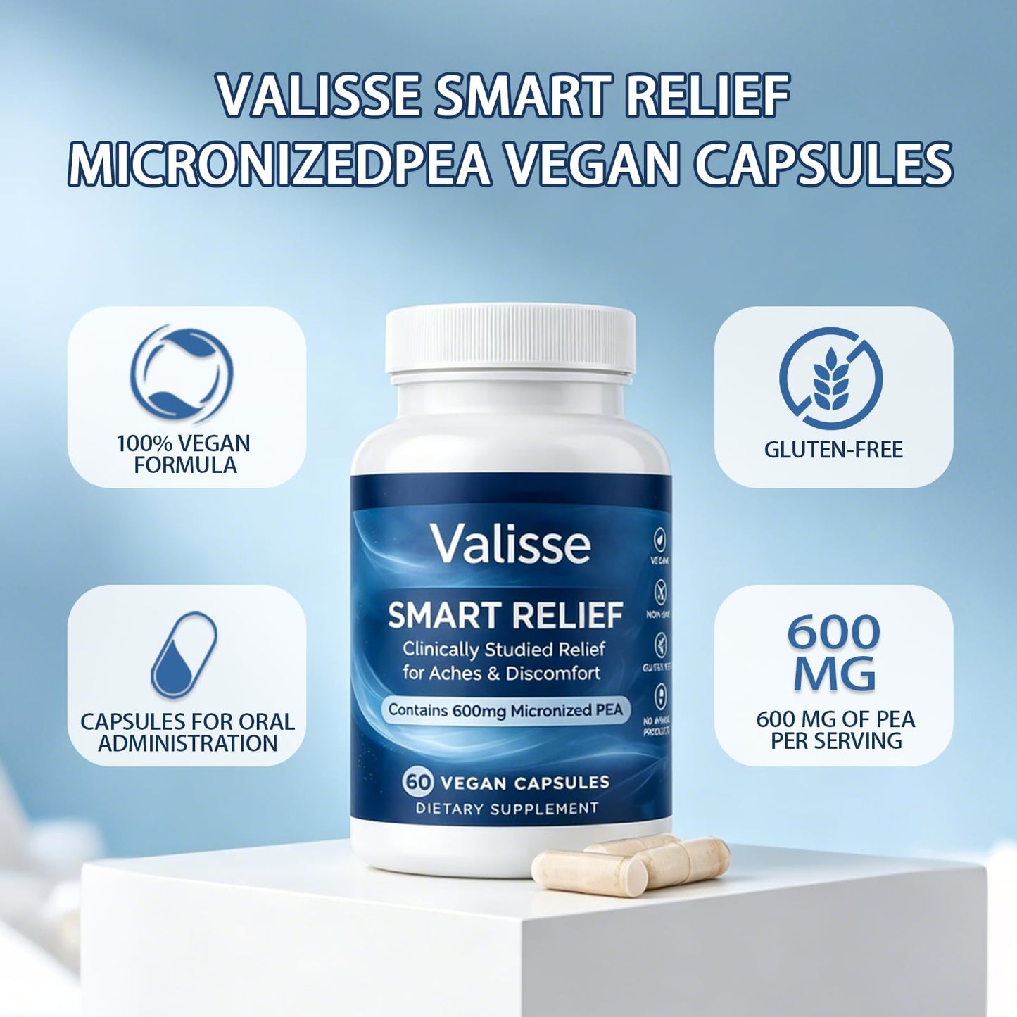MeridEase Labs Valisse Smart Relief Micronized Pea Capsules, 60 Count