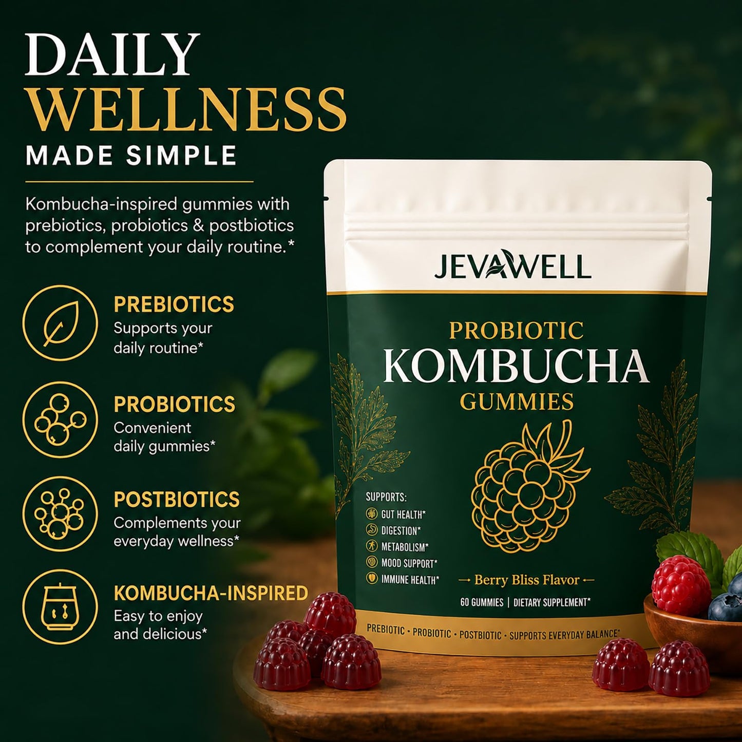 MilkyBump Jevawell Probiotic Kombucha Gummies 1 Count