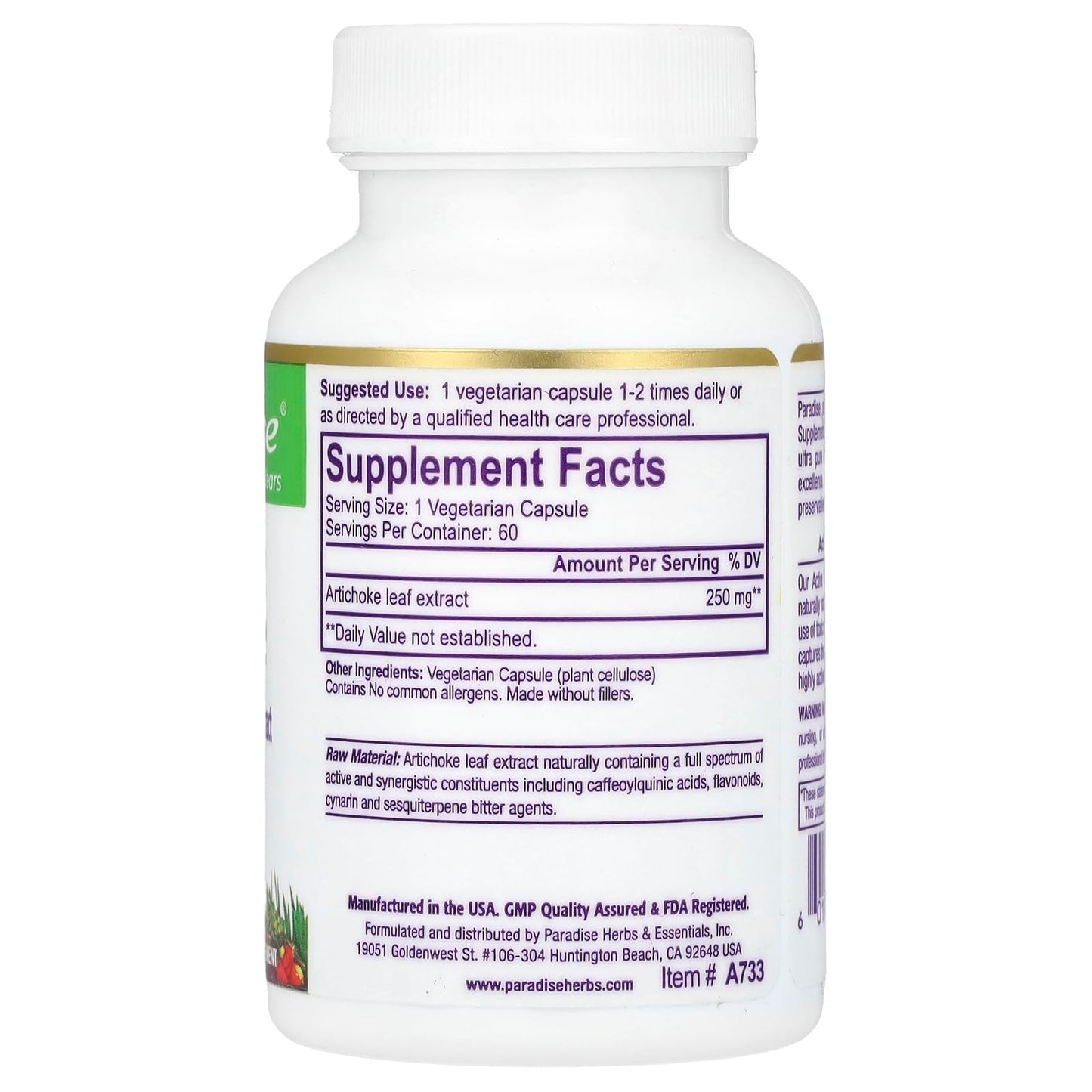 Paradise Herbs Artichoke Capsules 60 Count