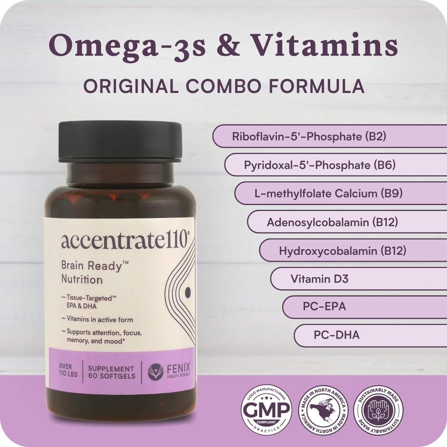 Accentrate Methylated Vitamin B Complex with Omega-3 Softgels 60 Count