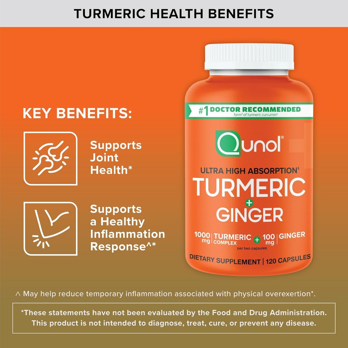 Qunol Turmeric and Ginger 1000mg Capsules, 120 Count