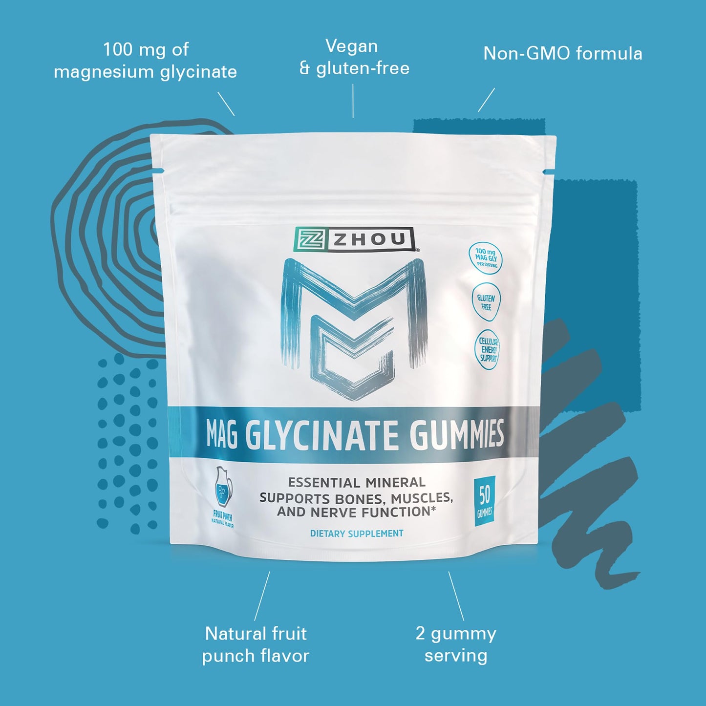 ZHOU Magnesium Glycinate Gummies 50 Count