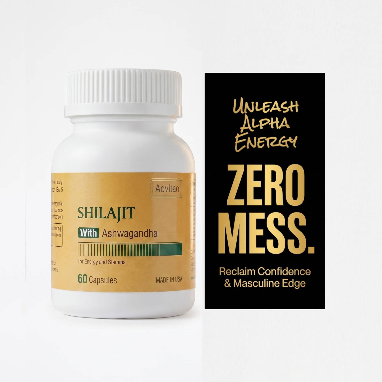 AOVITAO Natural Shilajit Capsules 550mg with Ashwagandha Daily Wellness Supplement, Capsule, 60 Count