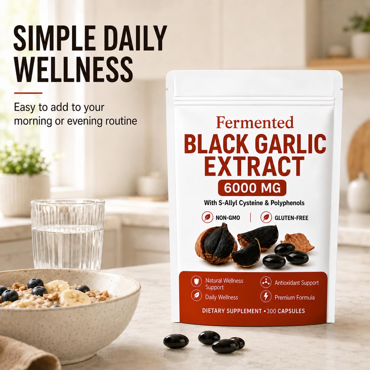 Resilia Aged Garlic LANURAL Fermented Black Garlic Extract Capsules, 120 Capsules