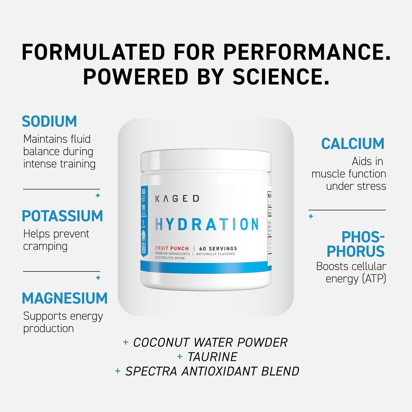 Kaged Sugar Free Hydration Powder 5 Key Electrolytes Coconut Water, 60 Servings