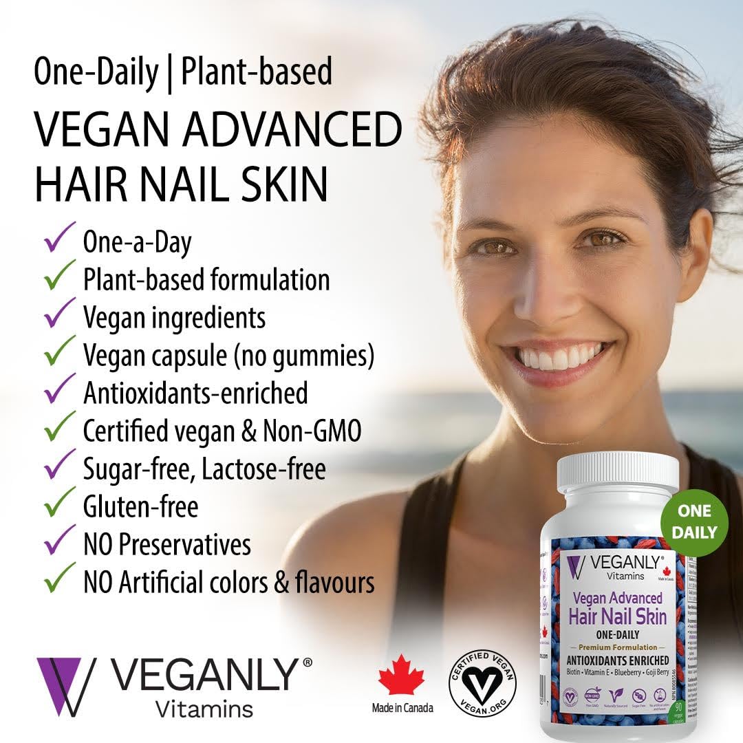 VEGANLY Vitamins Vegan Advanced Hair Nail Skin One-Daily 90 Capsules