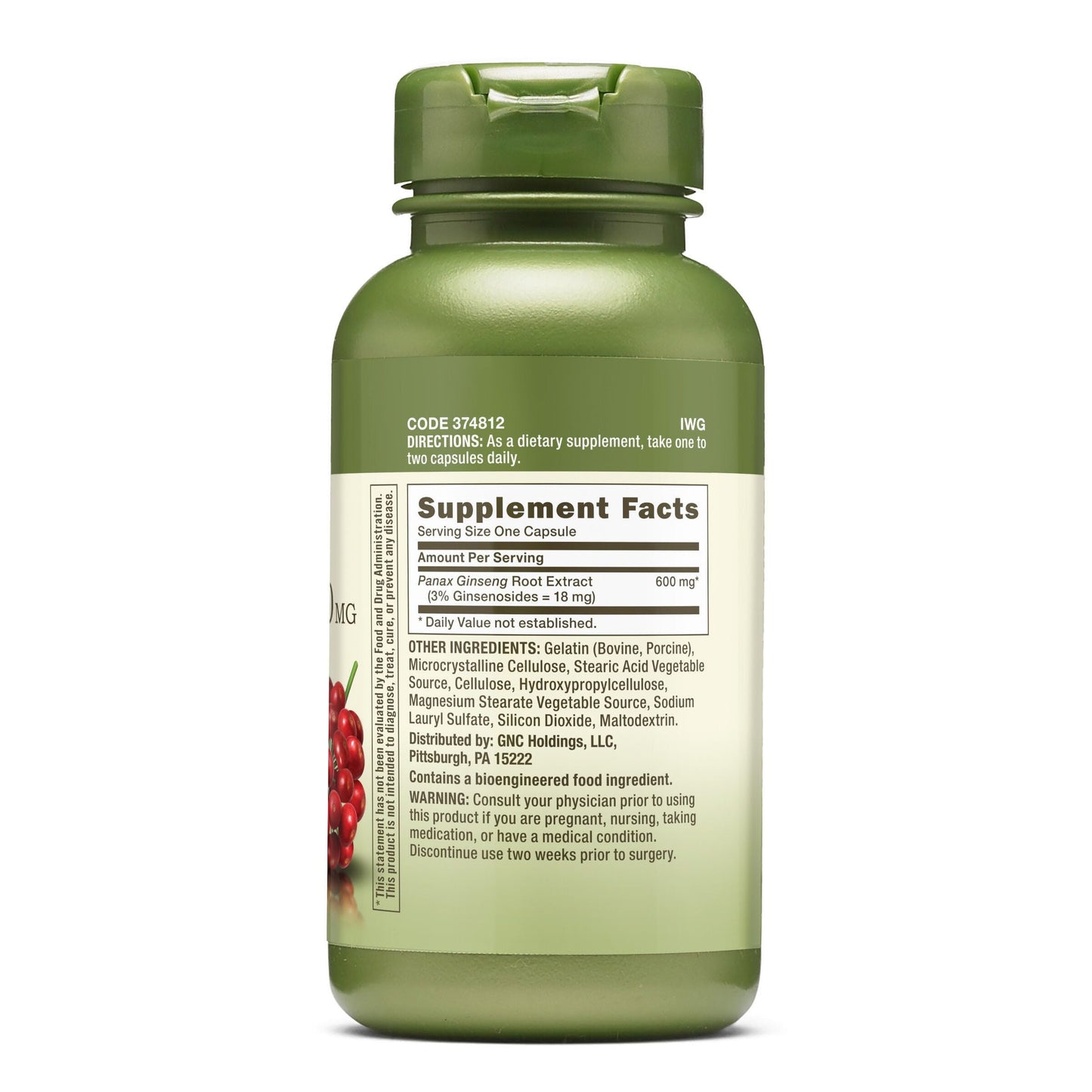 GNC Herbal Plus Panax Ginseng 600mg Capsules, 100 Count