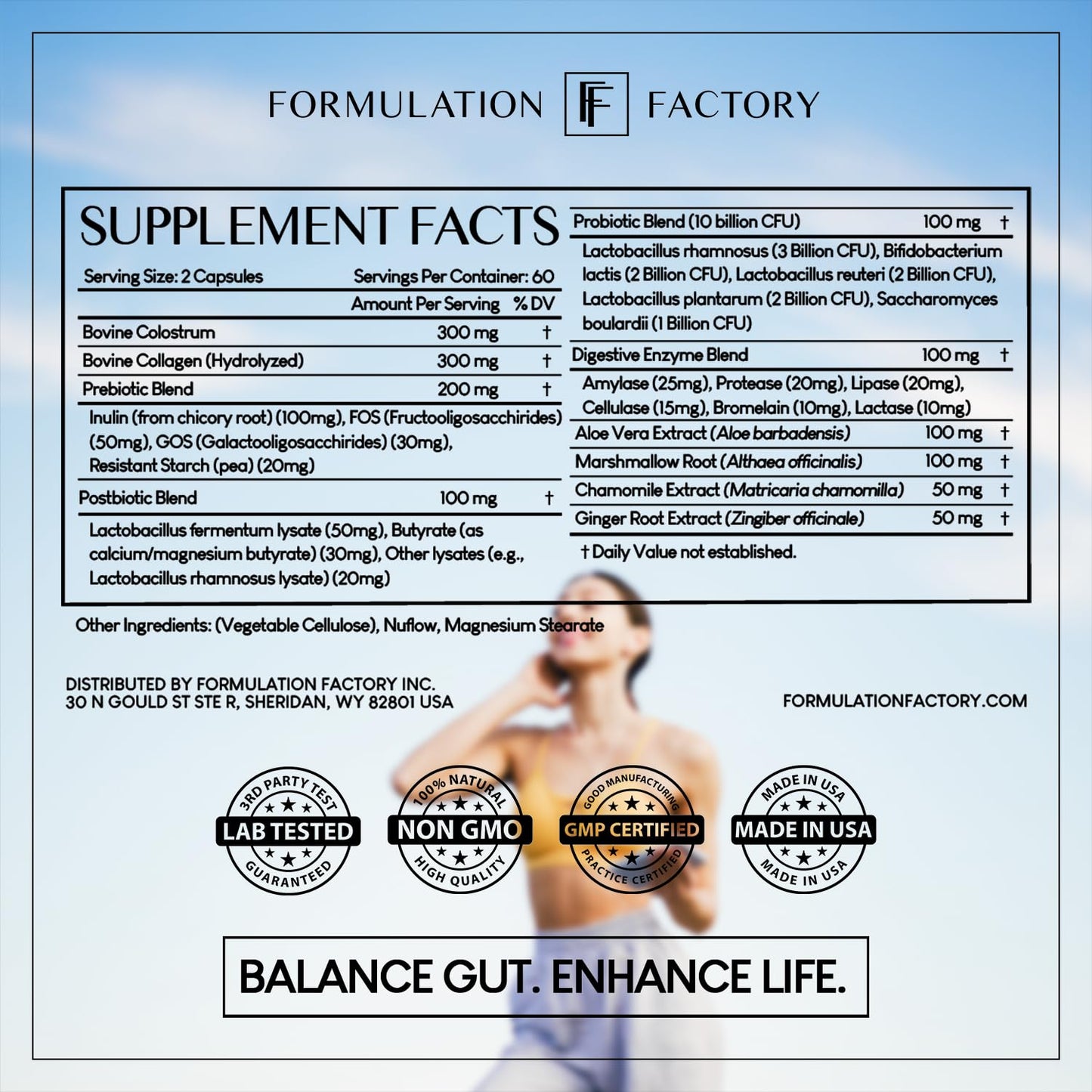 Formulation Factory Probiotics for Women & Men Gut Intellect 10-in-1 Digestive Enzymes with Prebiotics and Postbiotics Total Gut Health Supplement 120 Capsules