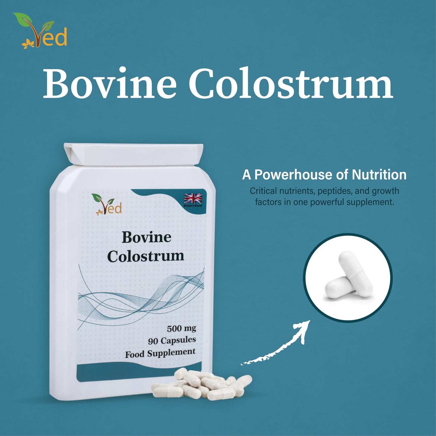 Ved Bovine Colostrum 500 mg Capsules, 90 Count
